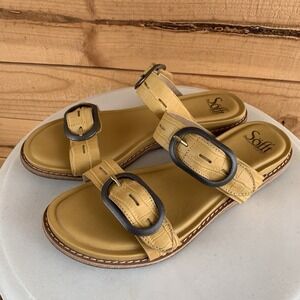 Sofft‎ Elmira Slide Sandals Yellow Leather Exotic Croc Pattern Buckles sz 8.5M